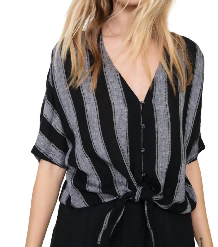 Chic Trends Unveiled Thea Thompson Stripe Top In Black/grey