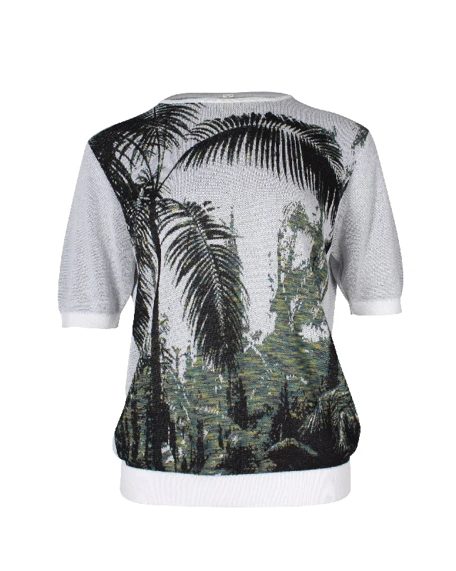 Free Spirited Fashion Dries Van Noten Palm Tree Print Top in White Cotton