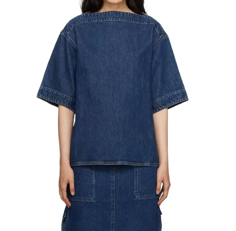 Sale On Clothing Dart Neck Denim Top In Dark Blue