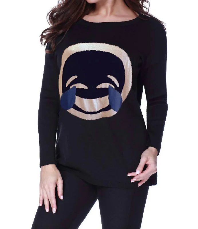 High-End Women's Apparel Lol Emoji Top In Black Multi