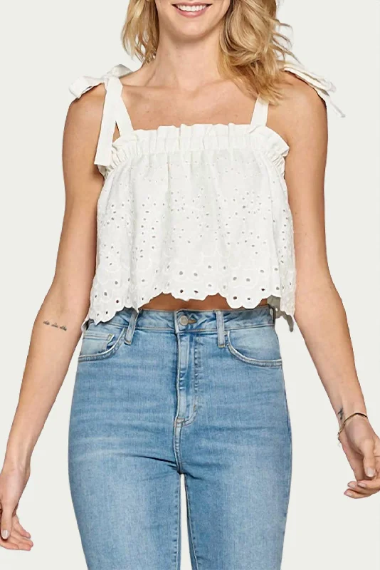 Bold Fashion Cropped Broderie Anglaise Cotton Top In White