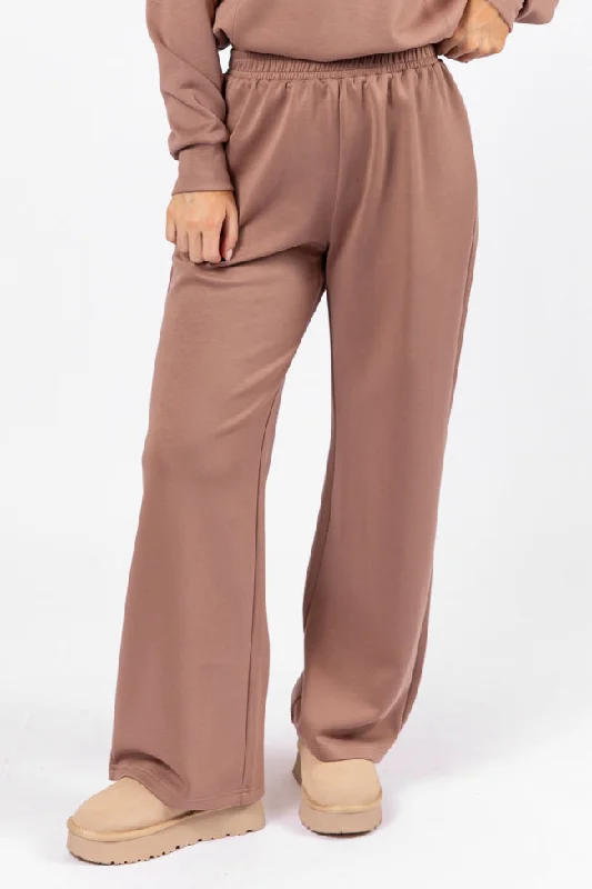 Women's Clothing Sale Let's Just Stay Mocha Knit Wide Leg Pants FINAL SALE