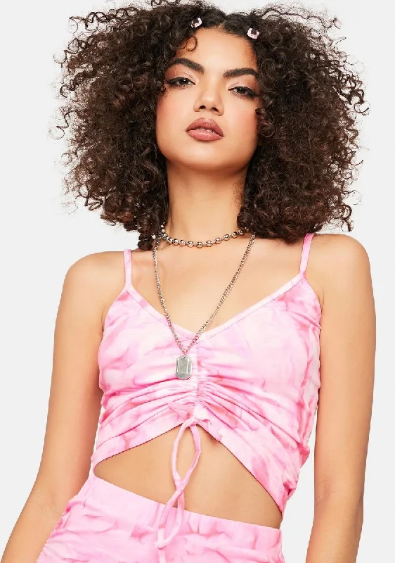 Latest Trends Pink Island Life Ruched Tie Dye Top