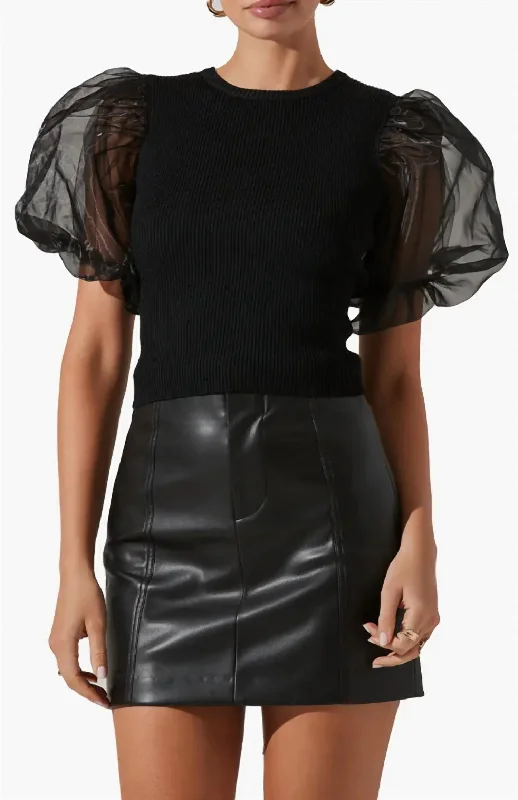 Wardrobe Refresh Avery Organza Puff Sleeve Top In Black