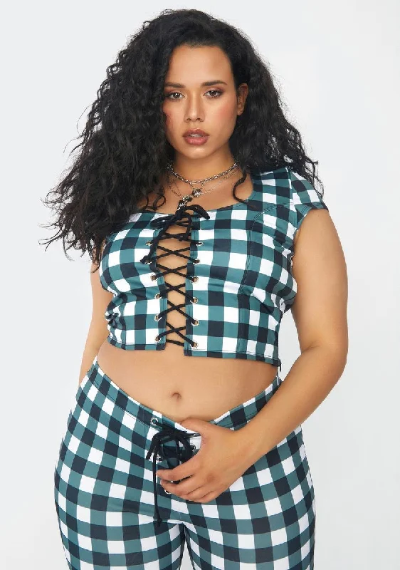 Women's Clothing Sale Plus Remember This Forever Gingham Lace Up Top