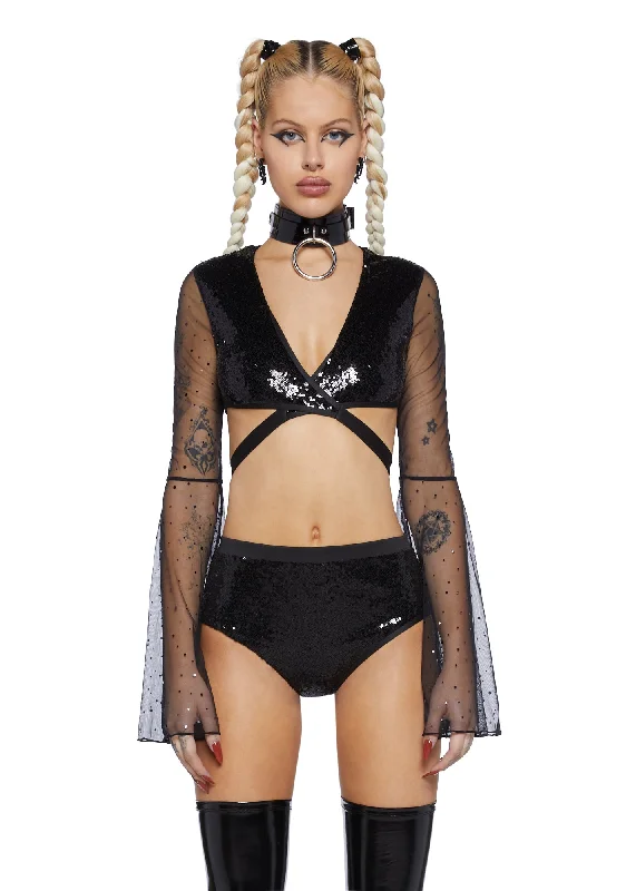 Latest Trends Dazed Dreamer Sequin Wrap Top - Black