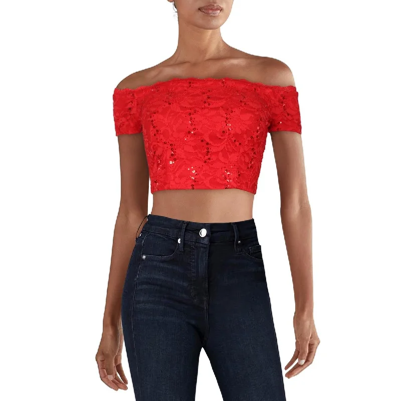 Trendy Women's Wear Juniors Womens Lace Sequined Cropped