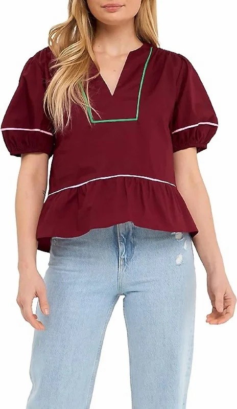 Trendy Fashion For Women Falling For Maroon Peplum Top In Burgundy