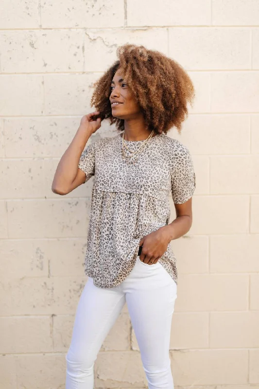 Effortless Chic Apparel Subtle & Sweet Spotted Babydoll Top In Beige