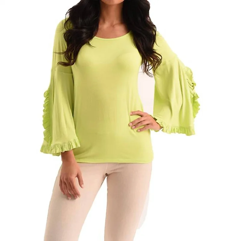 Style Revolution Marie Ruffle Sleeve Scoop Top In Lime