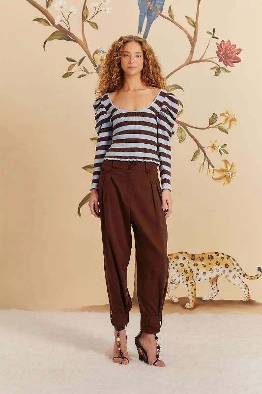 Boutique Dress Online Brown High Waist Buttoned Cuff Pants