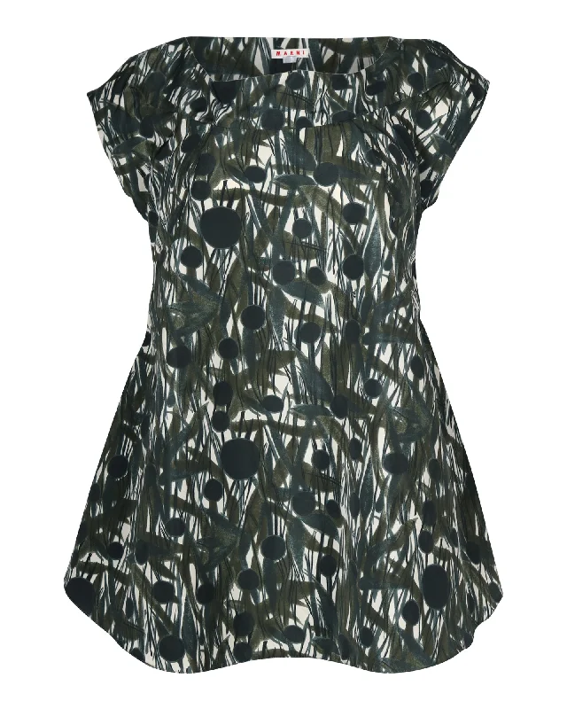 Glamorous Evening Wear Marni Abstract Printed Top in Green Polyester