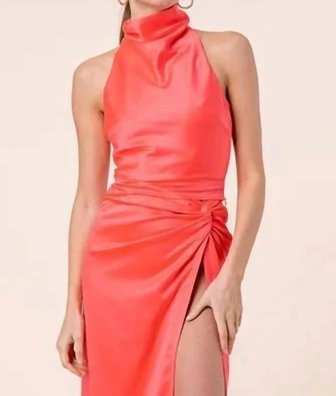 Boutique Dress Online Della High Neck Top In Bright Coral