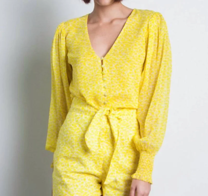 Online Impressions Boutique Chelsea Print Top In Yellow Cloud