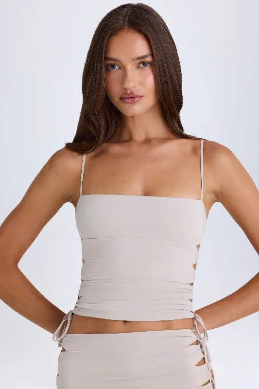 Explore What's New Ruched Cut-Out Top in Taupe