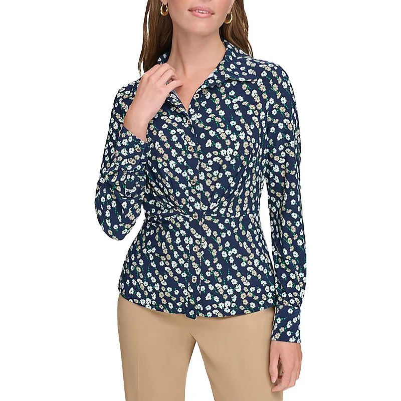 Trendy Women's Collection Womens Floral Print Collared Button-Down Top