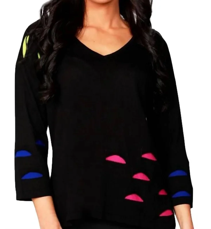 End Of Season Clearance Cut Out V-Neck Top In Black Multi