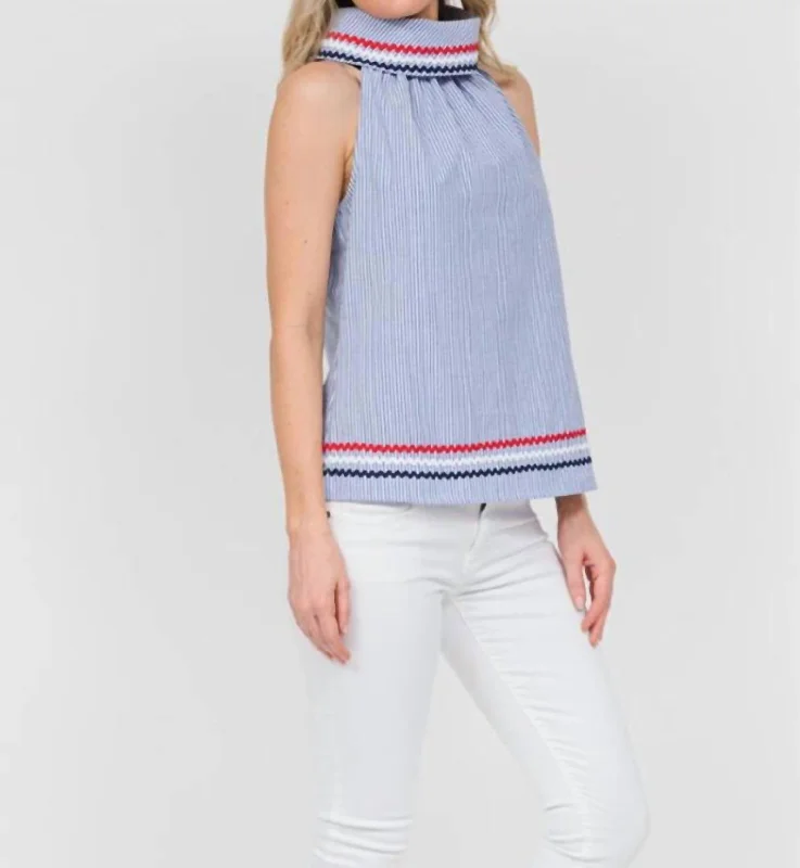 Stylish Statements Cowl Neck Top In Navy/white Stripe