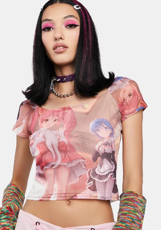 Get The Latest Trends Anime Girls Mesh Cap Sleeve Top