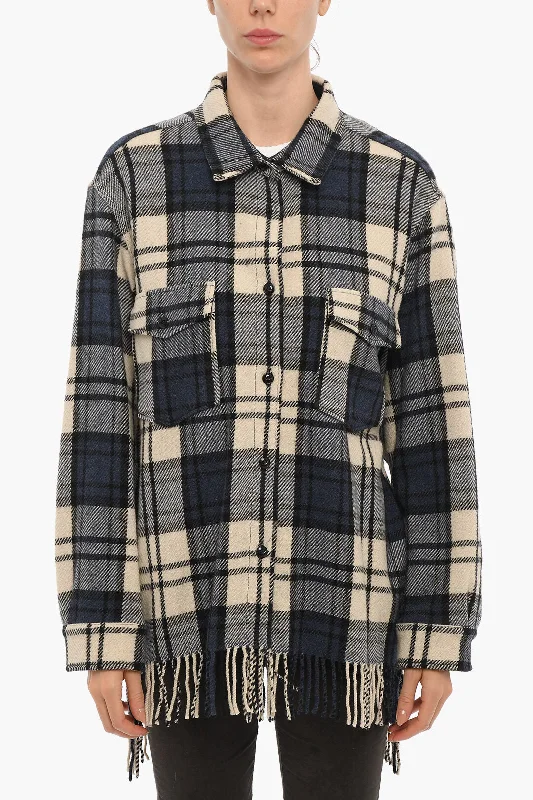 Trendy Street Style Attire Woolrich Plaid Motif EXPLORER Overshirt with Double Breast Pocket and