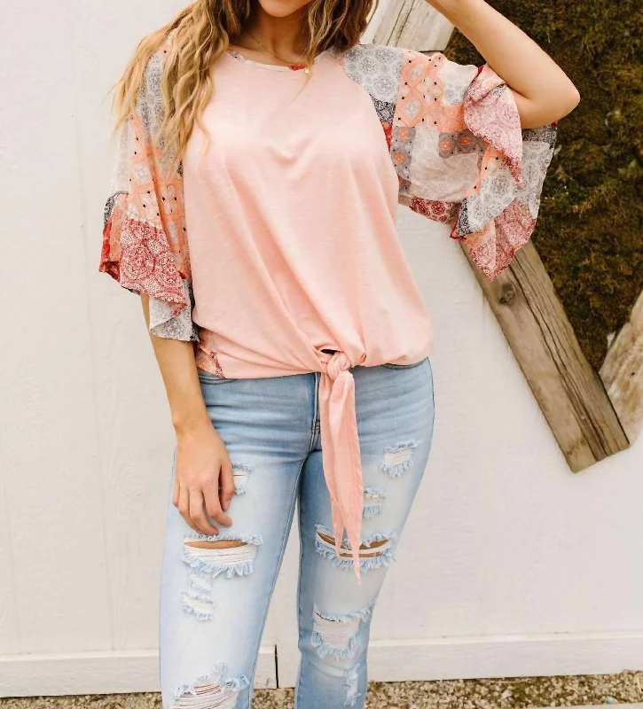 Dive Into Trendy Styles Patricia Patchwork Top In Peach