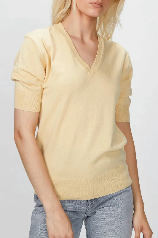 Casual Chic Elbow V-Neck Top In Honey