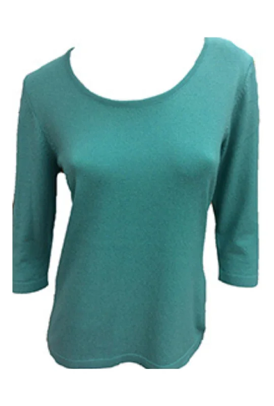 Save Big 3/4 Scoop Neck Top In Aqua