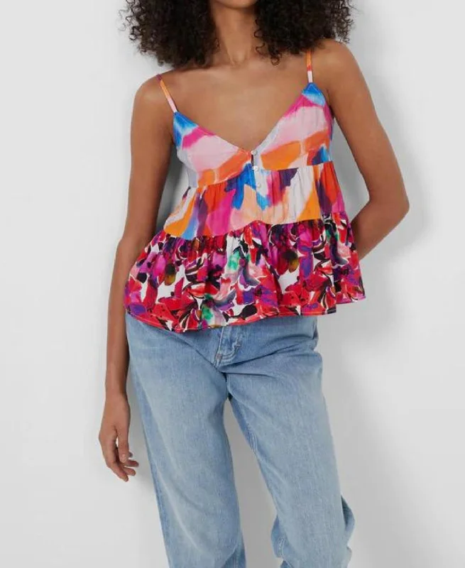 Trend Setting Threads Isadora Delphine Patched Tiered Top In Vivid