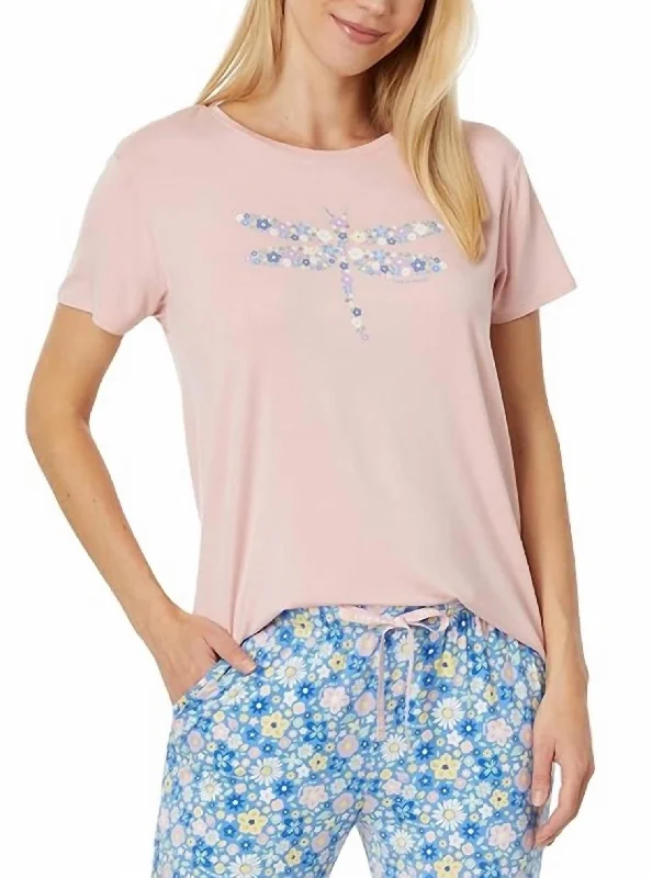 Athleisure Wear Dragonfly Flowers Lightweight Shirt In Himalayan Pink