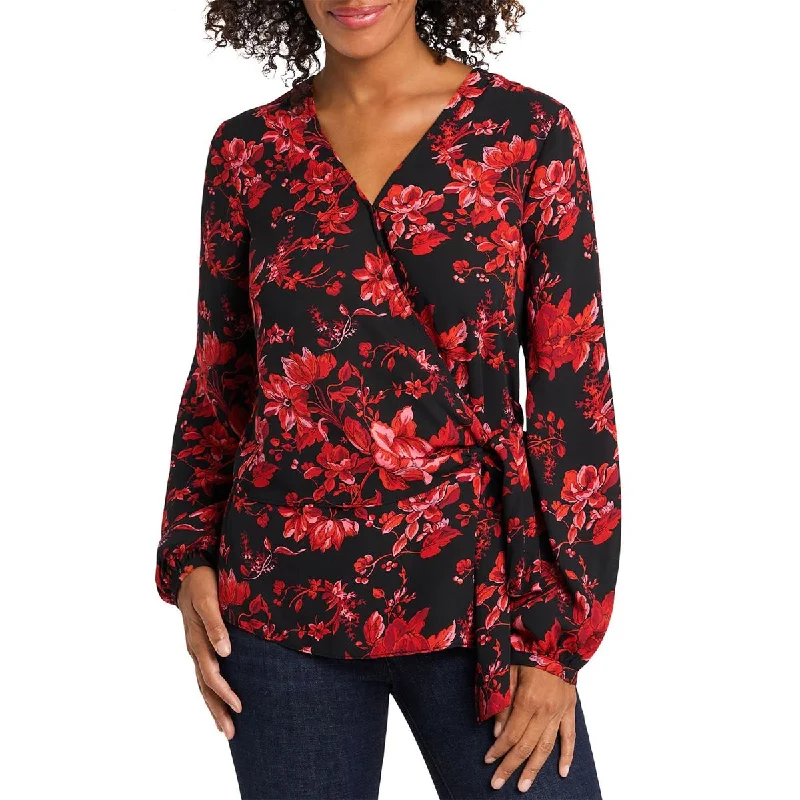 Unique Women's Fashion Pieces Womens Floral V Neck Wrap Top