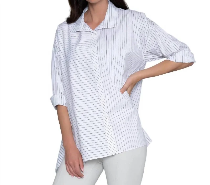 Style Redefined Attitude Shirt In White Yarn Dye Stripe