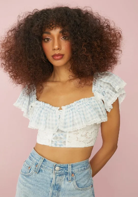 Latest Fashion for Women Sky Slice Of Heaven Gingham Ruffle Top