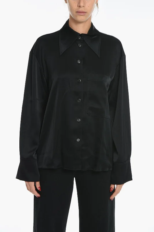 Chic And Edgy Nanushka Relax-fitting EBBA Satin Shirt with Embroidered Logo