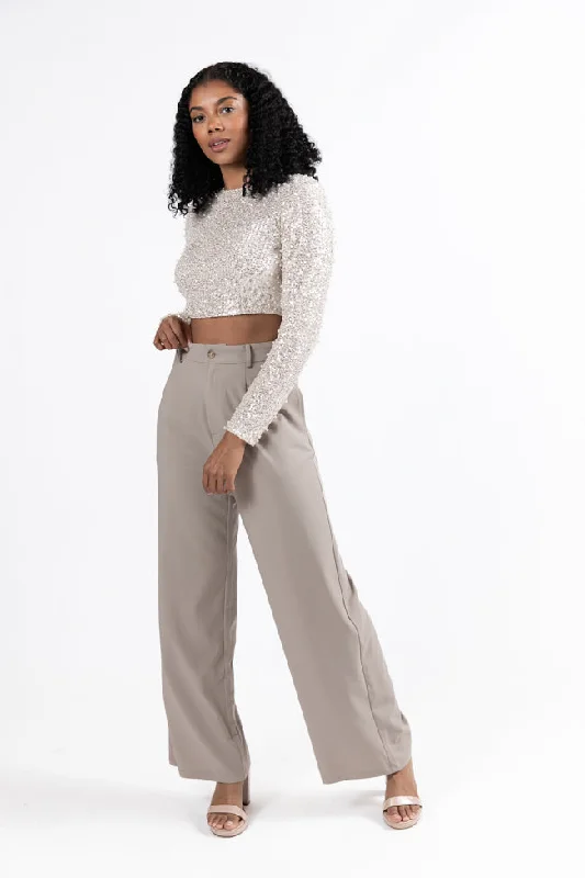 Women's Clothing Online Sale Swept Away With You Taupe Tailored Wide Leg Pants FINAL SALE