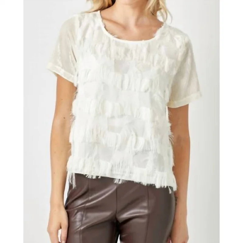 Season Sale Fringe Contrasting Velvet Top In Cream