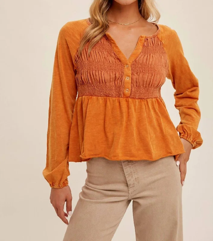 Limited Time Offer Babydoll Washed Top In Washed Ginger