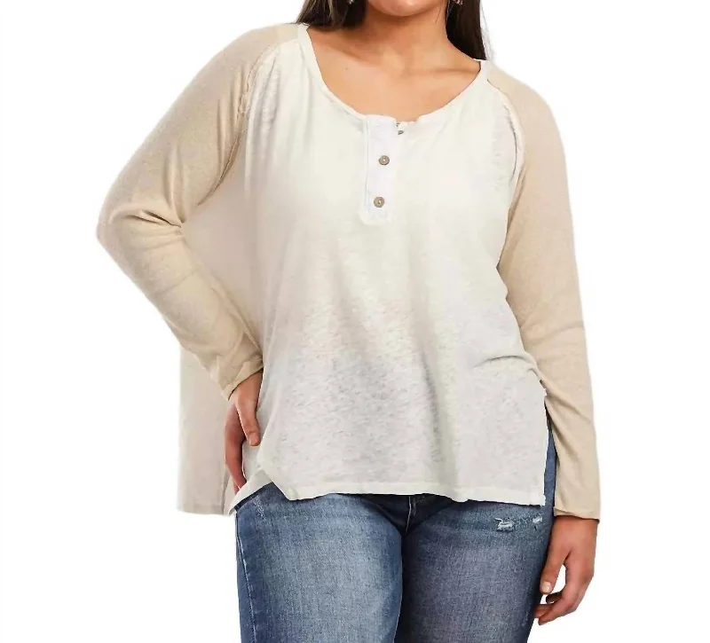 Women's Evening Wear Grand Slam Henley Top In White Combo