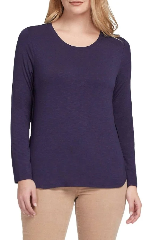 Trend Setting Wardrobe Crew Neck Top With Button Back Detail In Navy