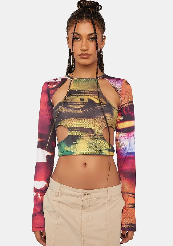 Effortless Style, Endless Impact Oracle Eye Print Cut-Out Top