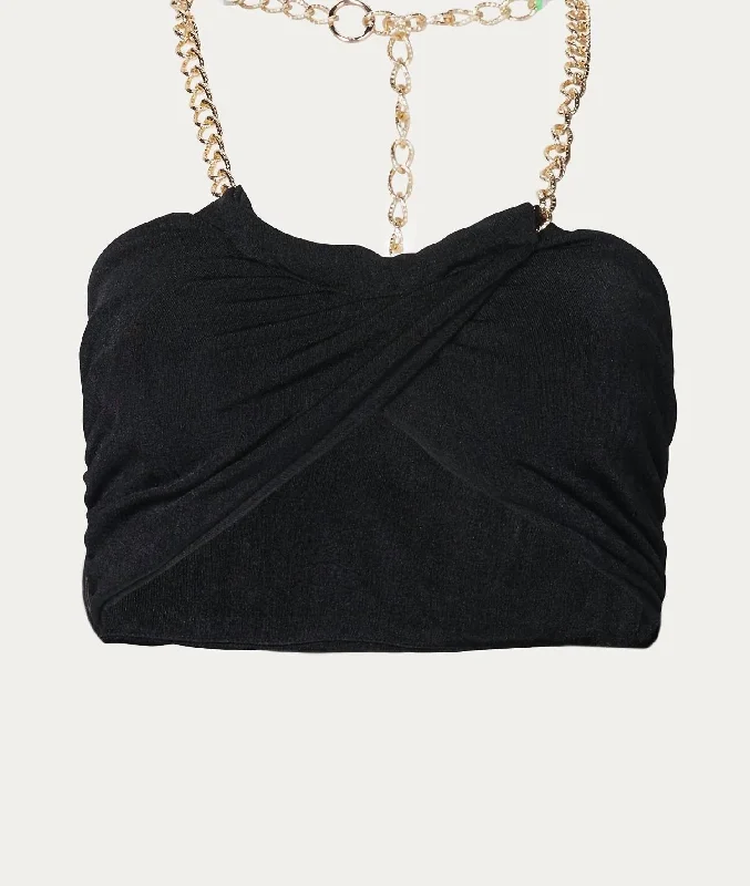 Free Spirited Fashion Chain-Embellished Halterneck Top In Black