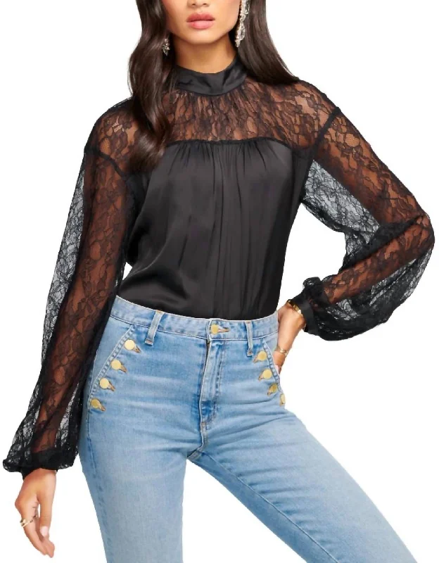 End Of Season Sale Clothing Sorinda Lace Mock Neck Top In Black