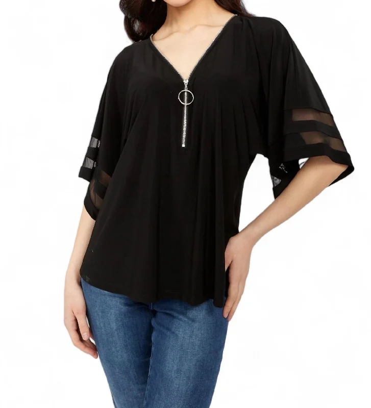 Sale For Women Boxy Top With Mesh Inserts In Black