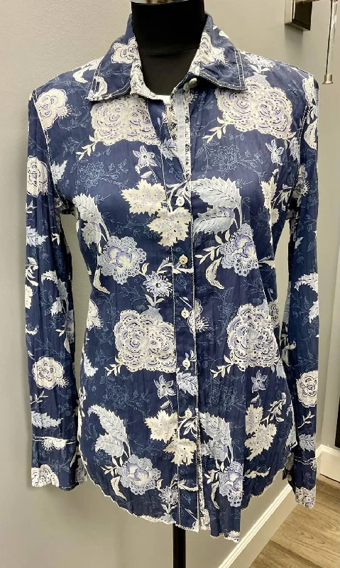 Best Online Women's Boutiques Floral Cotton Shirt In Blue/white