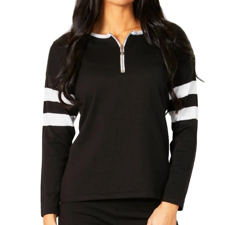 Sale On Sale Crew Stripe Zip Detail Top In Black