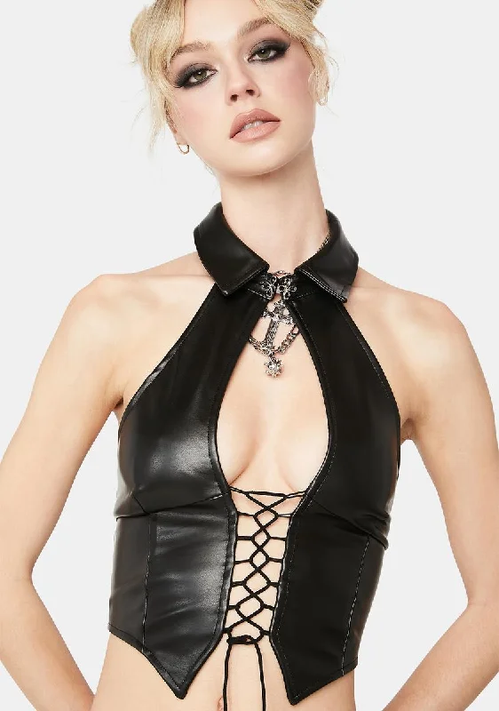 Fashion Deal Zhuri Vegan Leather Top