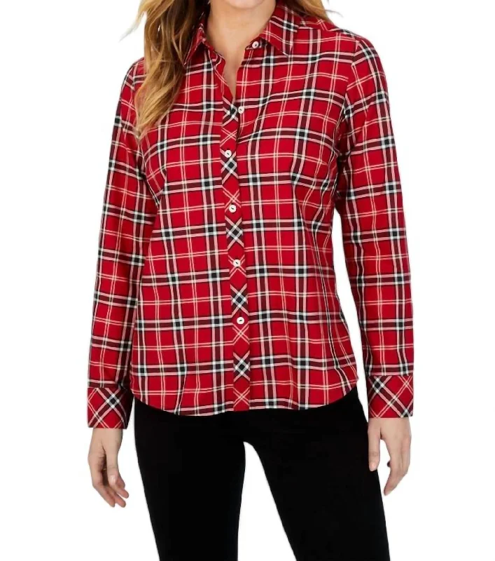 Flash Sales Today Ava Non-Iron Holiday Plaid Shirt In Red/multi