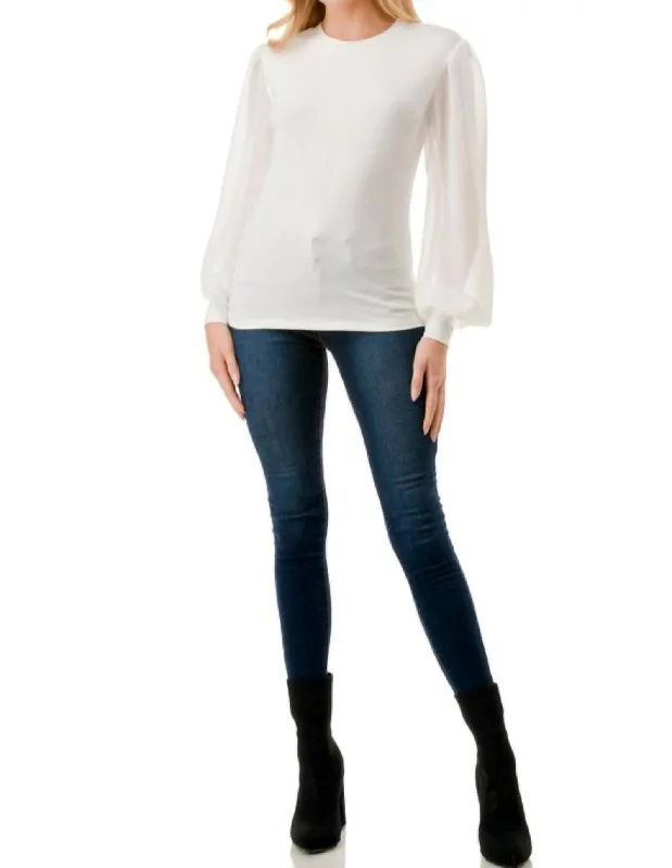 Exclusive Discount Chiffon Sleeve Top In White