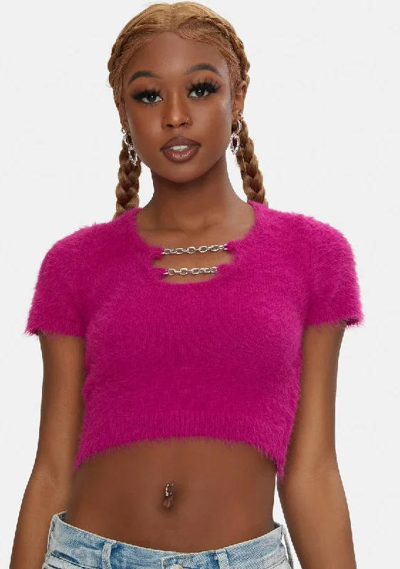 Sporty Streetwear Perky Fuzzy Chain Top