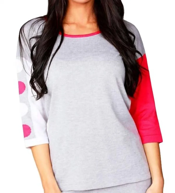 Premium Quality Garments 3/4 Sleeve Color Block Crew Top In Gray