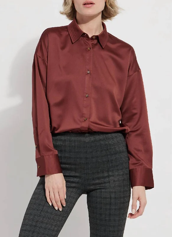 Affordable Online Boutiques Kristin Stitched Satin Shirt In Auburn